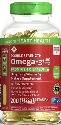 Member's Mark Fish Oil 1200mg Omega-3 600mg Vitamin D3 2000 IU Softgels • $26.08