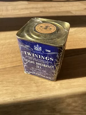 Twinings Tea Tin Blue Ceylon Breakfast 125g 1980s Excellent Sealed Condition • $20