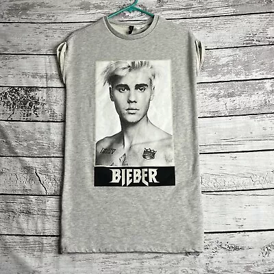 Justin Bieber Purpose Tour Sleeveless Sweatshirt Size 2 Gray Double Sided Long • $14.99