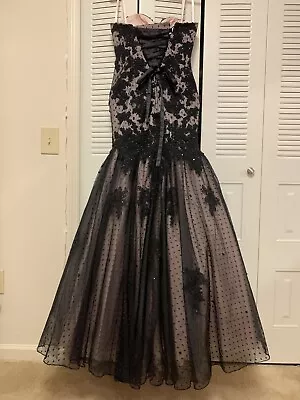 Mori Lee By Madeline Gardner Black Mesh Strapless Mermaid Prom Dress Sz 2 • $179.99