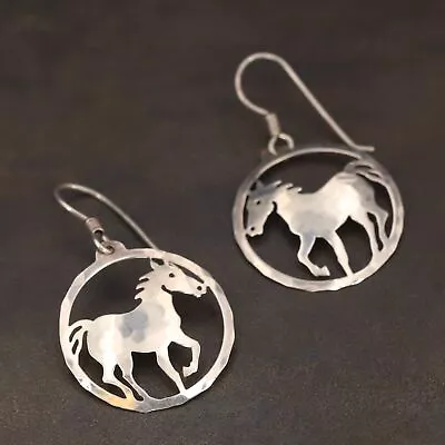 VTG Sterling Silver - WILD BRYDE Western Hammered Horse Dangle Earrings - 2.5g • $2.99