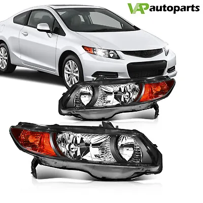 For Honda Civic Coupe 2006-2011 Headlights Assembly Pair Black Housing Headlamps • $83.99