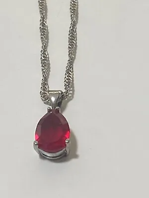 18 K Gold Plated Sterling Silver Tear Drop Red Crystal Pendant 18” Necklace #676 • $15