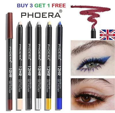 Phoera Waterproof Gel Eyeliner Pencil Pen Long Lasting Glitter Makeup 12 Colours • £2.99