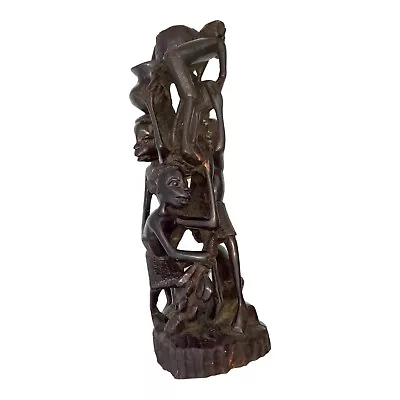 African Makonde Tree Of Life Hand Carved Ebony Wood Statue 14 In • $99