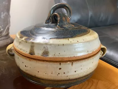 Vintage Art Studio Pottery Beige Glaze Clay Bowl With Lid Signed By Artist • $79.99