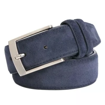 Mens Belt Genuine Leather Suede Pin Metal Buckle Luxury Brushed Straps Welour • $24.41