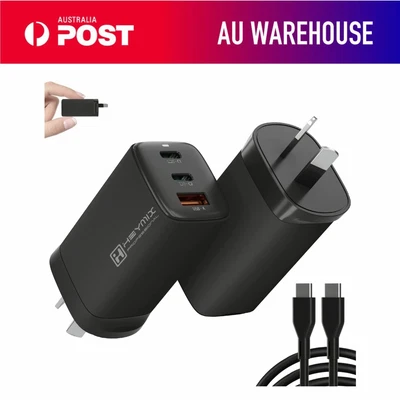 $38.59 • Buy HEYMIX 65W GaN3 USB-C Charger 2C1A Port AU Plug W 1.5m 100w Cable, Black