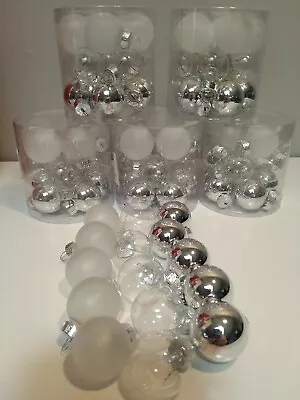 75 Mini Christmas Glass Ornaments Balls Or Baubles 1  Silver Clear Frosted • $12