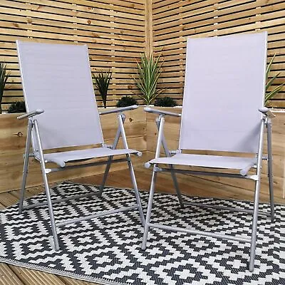 Set Of 2 Outdoor Garden Patio Multi Position Reclining Folding Chair In Grey • £49.95