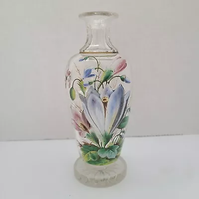 Antique Enameled Harrach Or Moser Crystal Vase With Flowers And A Dragonfly  • $69