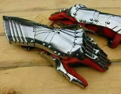 Armor Medieval Steel Gauntlets Late Gothic Knight Finger Gloves SCA LARP Gift • $84