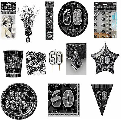 60th Black Glitz Birhtday Party Supplies Decorations Tableware 18 Items Free P+P • £2.05