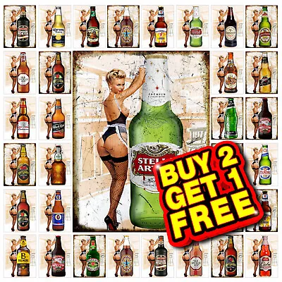 £4.25 • Buy Beer Pin Up Girl Metal Tin Sign Plaque Home Bar Man Cave Garage Tiki Bar M35