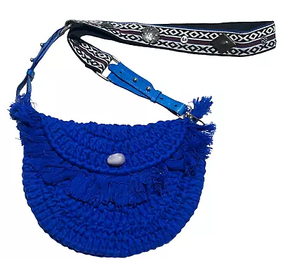 New Free People Blue Macrame Moon Crossbody Bag Handbag Purse • $44.99