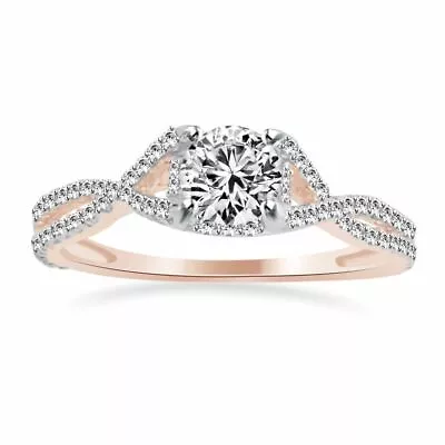 0.98 Ct Round Natural Diamond 14K Rose Gold Halo Vintage Style Engagement Ring • $1522.93