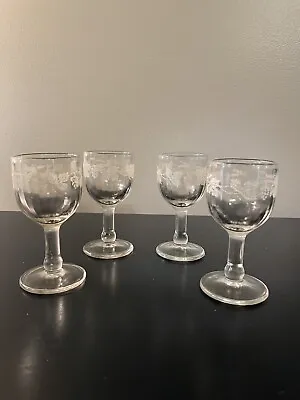 $8.99 • Buy Antique Crystal Sherry Glasses With Grapevine Engraving