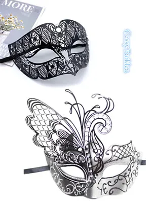 F2 Luxury Couples Silver Black Swan Metal Venetian Masquerade Masks W/Rhinestone • $10.92