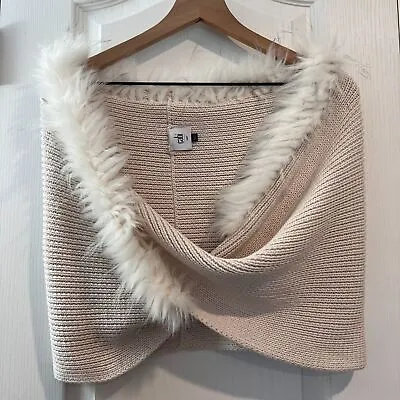 Cabi Women's Cream Faux Fur Trim Twist Infinity Scarf O/S • $30