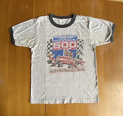 Vintage 1986 Indy 500 Ringer Single Stitch T-shirt Gray Racing Print Collector • $64.95