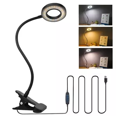 Clip On Desk Lamp LED Flexible Arm USB Dimmable Study Reading Table Night Light • £7.79