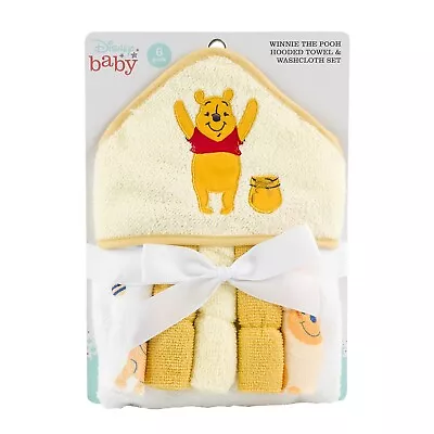 Cudlie Accessories Disney Baby Winnie The Pooh Hooded Towel &Washcloth SET OF 6 • $15.49