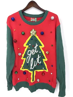 Spencers Workshop Christmas Sweater Men XXL Get Lit Sequin Ball Light Up Holiday • $19.60