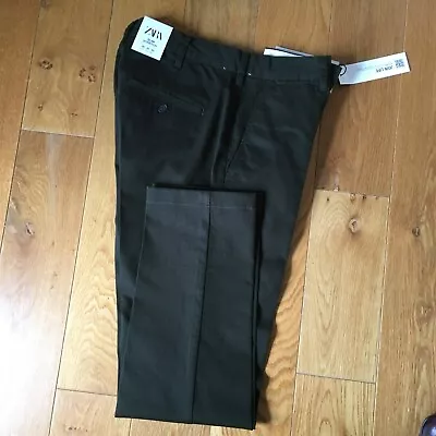 Mens Zara Slim Stretch Chinos In Olive. New With Tags.  • £20