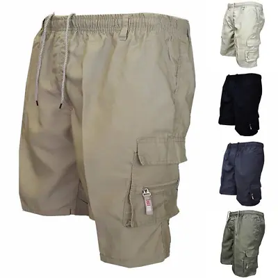 Mens Elasticated Cargo Shorts Casual Work Combat Drawstring Pockets Half Pants • $18.99