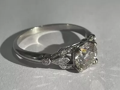 Antique Art Deco Platinum Old European Cut 1.5 Ct Center Natural Diamond Ring  • $7199.99