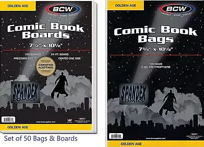 100 BCW Golden Age Acid Free 2-Mil Polypropylene Comic Bags & Backing Boards SET • $33.99