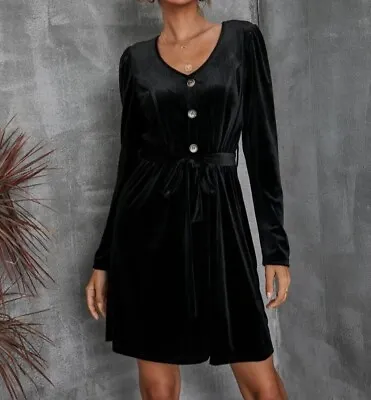 £10.99 • Buy Button Front Belted Velvet Dress