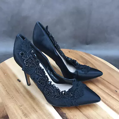 Max Studio Black Embellished Slip On Heels Pointed Toe Pumps Womens Size 6 B • $16.40