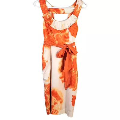 Moulinette Soeurs Anthro Dress 2  Women's Orange White Floral Sheath Romantic • $18.99