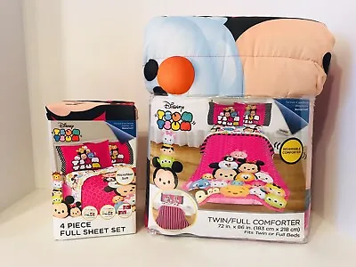 5 Piece Disney Tsum Tsum Reversible Comforter And Full Sheet Set Bedding Set NEW • $54.99