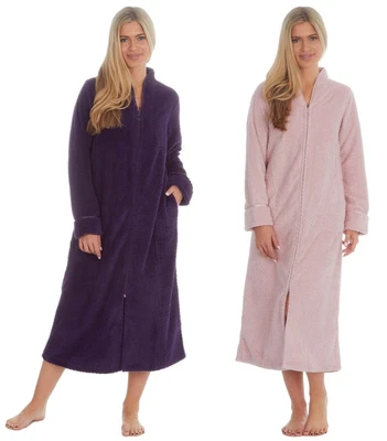 £24.99 • Buy Ladies Zip Front Super Soft Embossed Long Dressing Gown Robe Small Medium Large