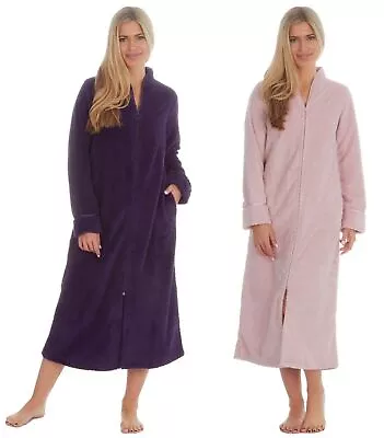 Ladies Zip Front Super Soft Embossed Long Dressing Gown Robe Small Medium Large • £24.99