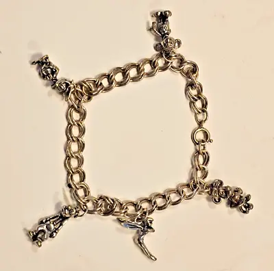 Vtg Disney 925 Sterling Silver Charm Bracelet Tink Goofy Donald Minnie Mickey • $39.99