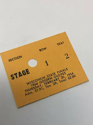BOXING 1964 Golden Gloves Finals Wisconsin State   First Row Ticket Stub • $5.77