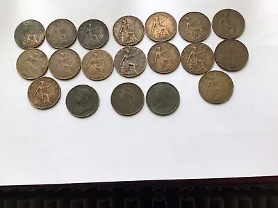 Farthing Coins 1861 - 1930 Total Of 19 Coins • £2.99