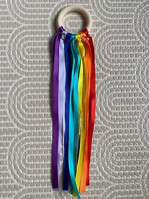 Montessori Wooden Ring Baby Sensory Rainbow Ribbon Educational - Sen / Autism • £4.99