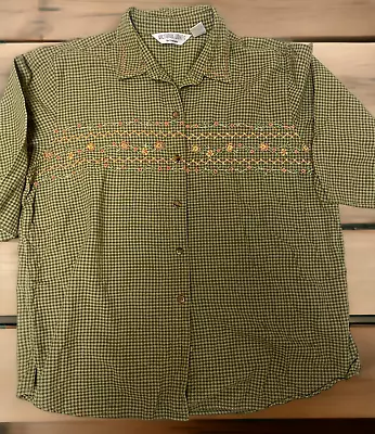 Victoria Jones Shirt Womens 1X Green Floral Grandma Cottage Core Check Floral • $7.96