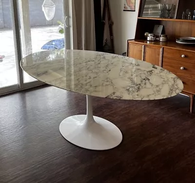 Knoll Saarinen Marble Dining Table Oval Arabescato 78” • $7895