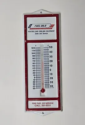 Vtg Fuel Oils Metal Thermometer Wall Hanging Heating & Cooling Equipment WORKS • $17.99