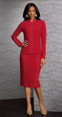 22W PLUS Midnight Velvet Red Formal Dress Chandler Gold Studded Skirt Suit Set • $47.99