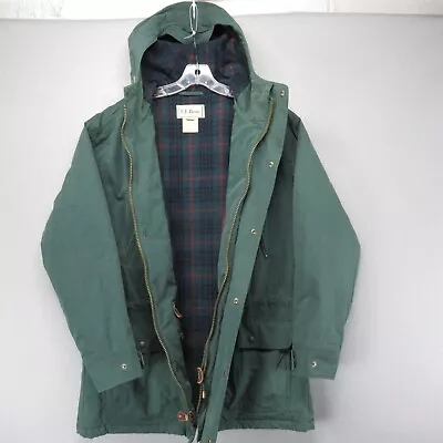 Vintage LL Bean Jacket Men Large Green Zip Snap Wool Plaid Lined Thinsulate Coat • $44.94