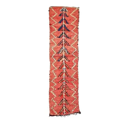 Moroccan Handmade Vintage Rug 2'4x8'7 Berber Geometric Faded Red Wool Carpet • $250.80