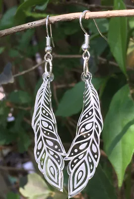 Peacock Feathers Laser Engraved Earrings Clear Acrylic Gift Ideas Laser Cut • $16.95