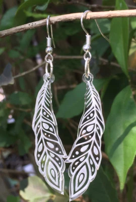 Peacock Feathers Laser Engraved Earrings Clear Acrylic Gift Ideas Laser Cut • $16.95
