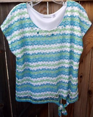 £15.55 • Buy NWOT ❤️🤍💙ALFRED DUNNER Petite💥 Embellished Tie-Front Top Lined PXL